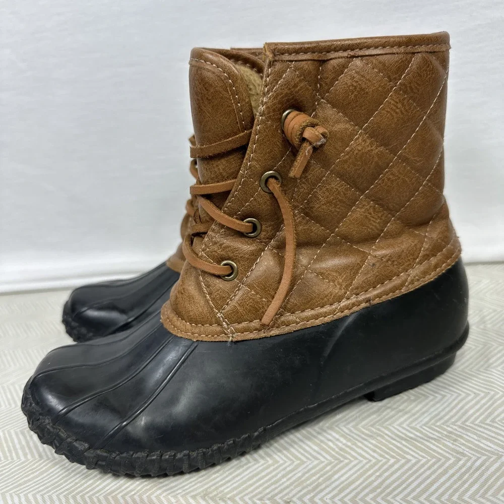 STEVIES Duck Boots Laces Zip Up Girl's Size 3 Fleece lined‎ Snow Rain shoes